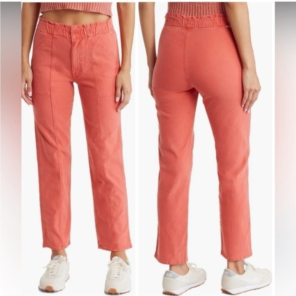 MOTHER The Springy High-Rise Straight-Leg Stretch Pants Hot Coral Size 32